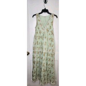 Sz S/M Ananta Made In India 100% Rayon Mint Green Gold Paisley Dress Boho